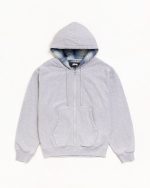 Plaid Lined Zip Hoodie Grey Heather